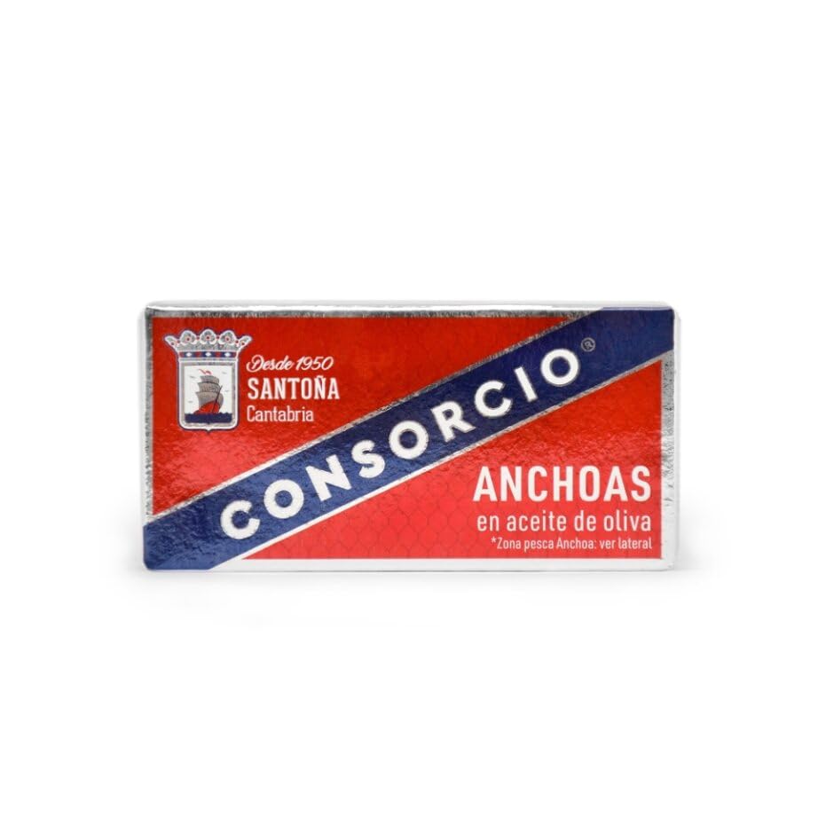 Consorcio - Filetes de Anchoa en Aceite de Oliva | 1 Lata de 45 gr | Anchoas de Santoña con Aceite de Oliva y Sal en Lata | 100% Natural