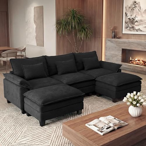 Image of URRED Oversized Modular Sectional Sofa,Solid Black:122 inch U Shaped