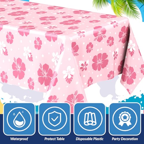 Image of Oudain 6 Sheets Hawaii Hibiscus and Tropical Leaves Tablecloth Birthday Party Decorations Blue Alien Cartoon Table Covers for Birthday Party Supplies