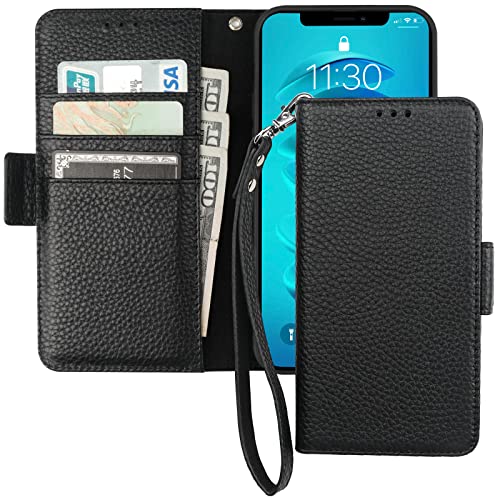 Bocasal Wallet Case For Iphone 14 Pro 5G, Genuine Leather Support Wireless Charging Rfid Blocking Flip Case Card Slots Holder, Kickstand Book Folding Folio Cover With Wrist Strap 6.1 Inch(Black) #TOP21