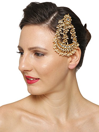 Image of Kundan Golden White Passa /Paasa /Jhumar /Jhoomar /Designer Traditional /Ethnic /Wedding /Nikaah /Hair Jewellery /Hair Accessory for Girls /Women PK-579