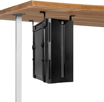 Under Desk PC Mount with Anti Scratch Sponge, Adjustable CPU Holder Bracket for Computer Tower Black, Fixed