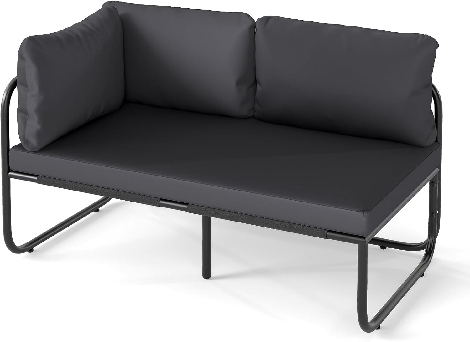 Tangkula Patio Loveseat, Sofa Couch with Removable Pillows & Seat Cushion, Side Armrest, Heavy Duty Metal Frame & Adjustable Foot Pads, Outdoor Double Chair Furniture for Garden (Grey + Black)