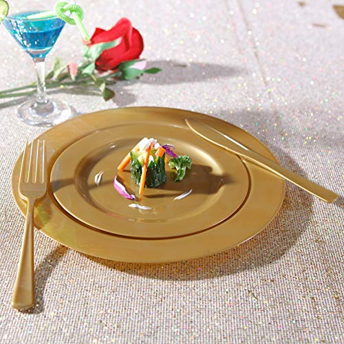 Image of I00000 102 Pieces Solid Gold Disposable Plates, Gold Plastic Plates Premium Plastic Party Plates Includes: 51 Dinner Plate 10.25 Inch and 51 Salad /Dessert Plate 7.5 Inch for Wedding & Party