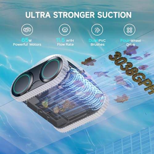 Image of WYBOT C1 Robotic Pool Vacuum for Inground Pools, Cordless Above Ground Pool Cleaner 4-in-1 Wall & Waterline Cleaning Up to 1,615sq.ft, 152mins Runtime Smart Navigation & App Support, Grey with White