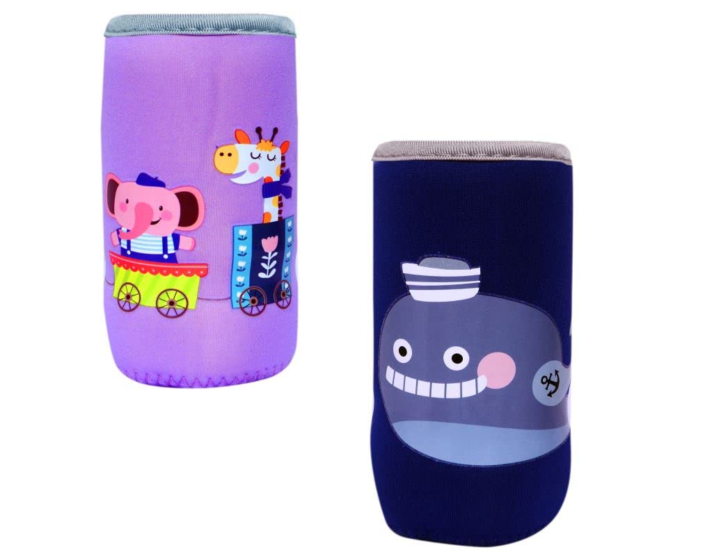 Tinny Tots Baby Feeding Bottle Cover Sleeves Cartoon Prints With Holding Strap Suitable for 120ml 220ml 240ml Slim Neck Feeding Milk/Water Feeder Bottles (Pack of 2 )-image-13