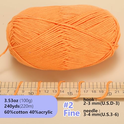 Image of LUCKY BALL Milk Cotton Yarn, 100g / 240 yd 60% Cotton 40% Acrylic #2 Fine Sport Yarn, Soft Crochet & Knitting Yarn for Amigurumi Dolls, Baby Items, Flowers, Hats, Sweaters, Blankets (Orange)