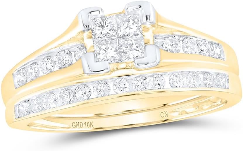 10K Yellow Gold Princess Diamond Bridal Wedding Ring Band Set 1/2 Cttw