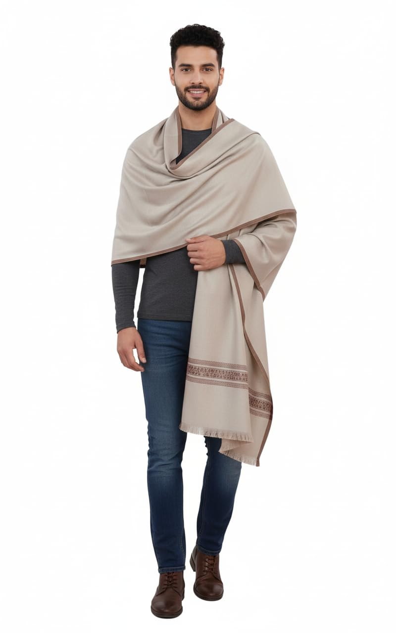 KAVIM Beige Wool Solid Men's Shawl KA-SWL-43-picture-28