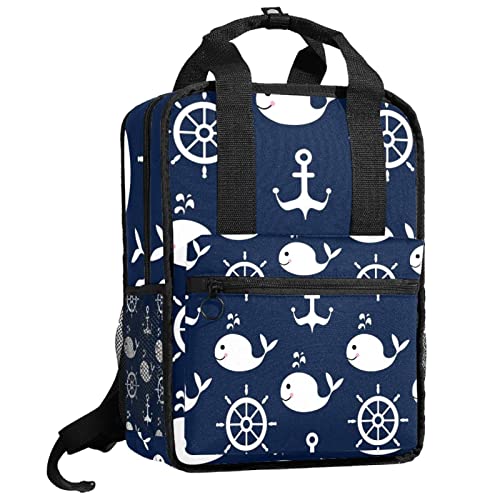 Sac à dos garçons motif baleine ancre 35.5x26cm avec bretelles réglables