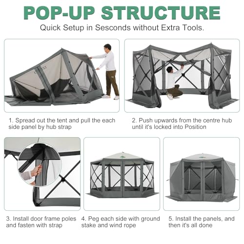 Image of COBIZI 12x12 FT Pop Up Canopy Shelter Tent, Large Gazebos On Clearance with Sidewalls, Screened in Gazebo, Screen Tents Portable carpas para Patio for Outdoor Camping, Backyard, Garden, Beach,Grey