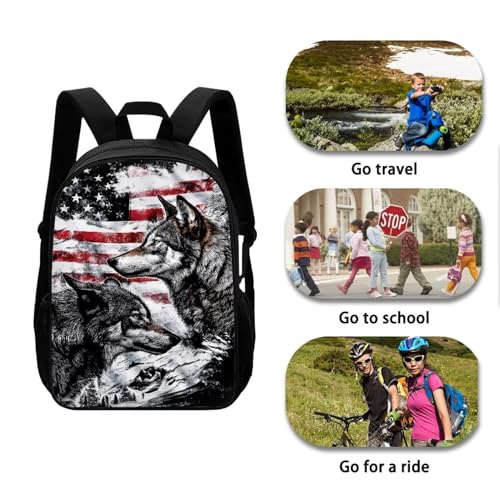 Mumeson Casual Backpack for Elementary School Rucksack Business Computer Backpacks Daily Daypack Wolf American Flag Print School Supplies Backpack for Teen Boys4