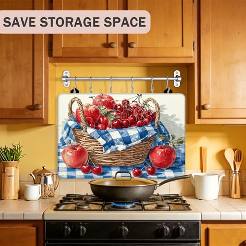Image of Multi-Design Silicone Stove Cover for Glass /Electric Stoves - 3-in-1 Heat-Resistant Protector Mat, Non-Slip Drying Rack (Basket Fruit, 28 inch L x 20 inch W)