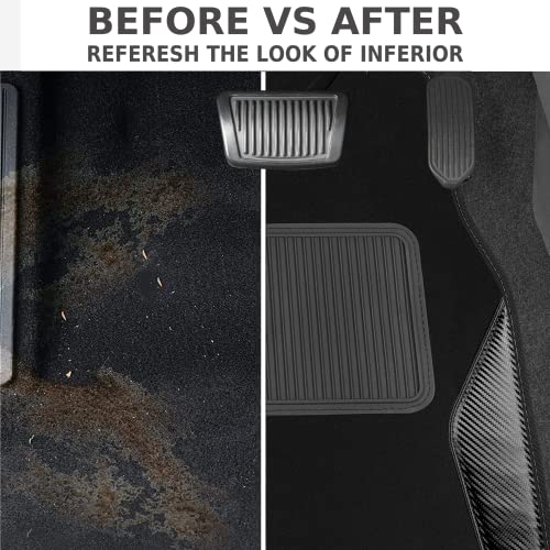 Pic Auto Carpet Car Floor Mats With Heavy Duty Heel Pad - Automotive Mats With Black Carbon Fibre Patchwork - Anti-Slip Nibbed Backing Front & Rear Mats Universal Fit For Suv,Sedan,Car,Van (4 Pcs) #TOP4