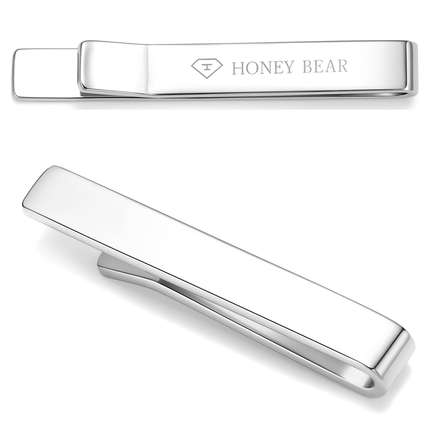 HONEY BEAR Lot de 3 Pinces à Cravate Homme/Garçons Slim Skinny 1.57inch,4cm pour Chemise Cadeaux de mariage d'affaires (Argent brillant avec boîte)