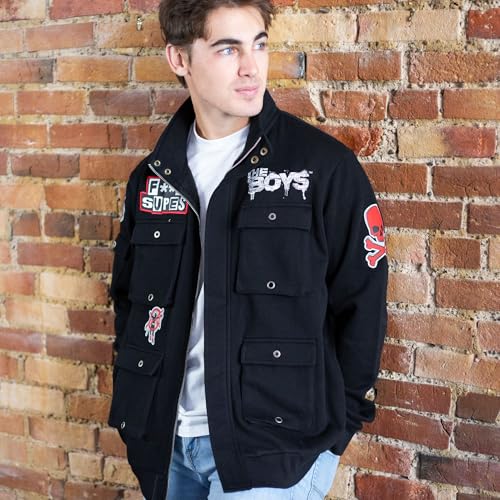 Ripple Junction The Boys Men's Military Cargo Full Zip Jacket Butcher Diabolical Supes Embroidery Patches Officially Licensed3