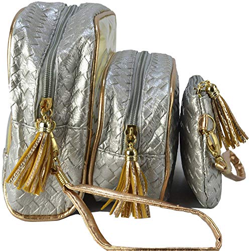 Frasqueiras Necessaire Feminina Luxo Prata Kit 3 Peças CBRN08292
