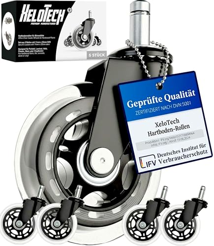 5er Set Premium Rollen für Bürostuhle Speziell für Parkett, Laminat, Fliesen, Vinyl, Holzdielen – Nie wieder Bodenschutzmatte – Transparent - 11mm x 22mm - Geräuschlos gleiten (Nicht für 1KEA)