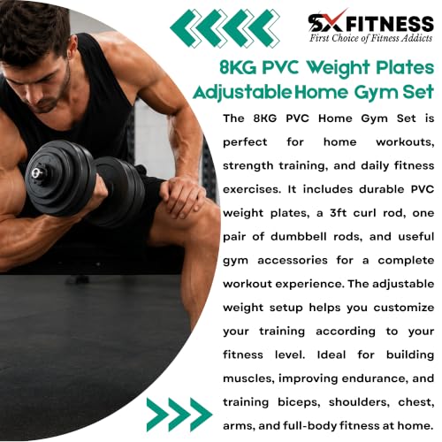 Image of Home Gym Combo, Home Gym Set, Gym Equipment Set, PVC (8-24Kg),Fitness Set, with 3ft Curl Rod + Pair of Dumbbell Rods, Home Gym Kit with Accessories (8)
