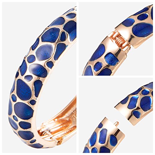 Ujoy Indian Enamel Jewelry Gold Plated Bracelet Handmade Circular Colored Spring Wide Cuff Bangle 55C41 Navy Blue #TOP3