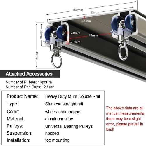 Heavy-Duty Double Track Curtain Rail Set | Ceiling Mounted Aluminum Curtain Track for Living Room & Bedroom | 420cm Room Divider | Stylish Champagne Finish