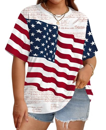 Women's Plus Size Patriotic T-Shirt - Red White & Blue American Flag Cropped Top (3XL Plus) - View #10