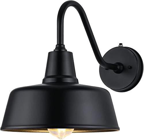 JOESA 1 lámpara de exterior del atardecer al amanecer una luz grande y clásica de granero con acabado de arena negra y forma de cuello de cisne.