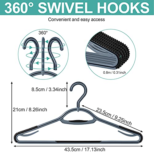 Perfecasa Extra Non Slip Plastic Clothes Hangers 30 Pack, With Sure Grip Rubber, 360 Degree Swivel Hook, Space Saving (Steel Blue/Cool Grey) #TOP2