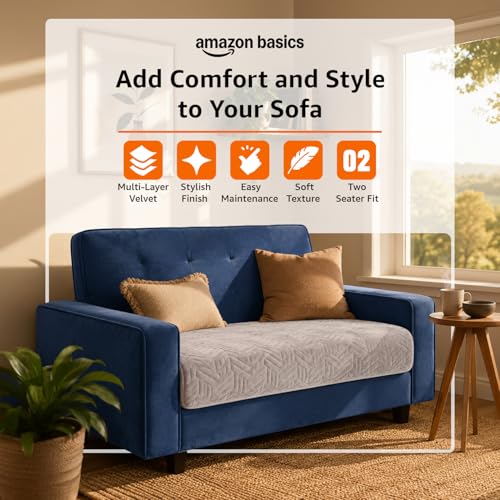 Image of Amazon Basics - Velvet Quilted Make Your Own Sofa Cover |70 x 120 cm| Microfiber Sofa Slipcover (Striped,Silver, 2 Seater)