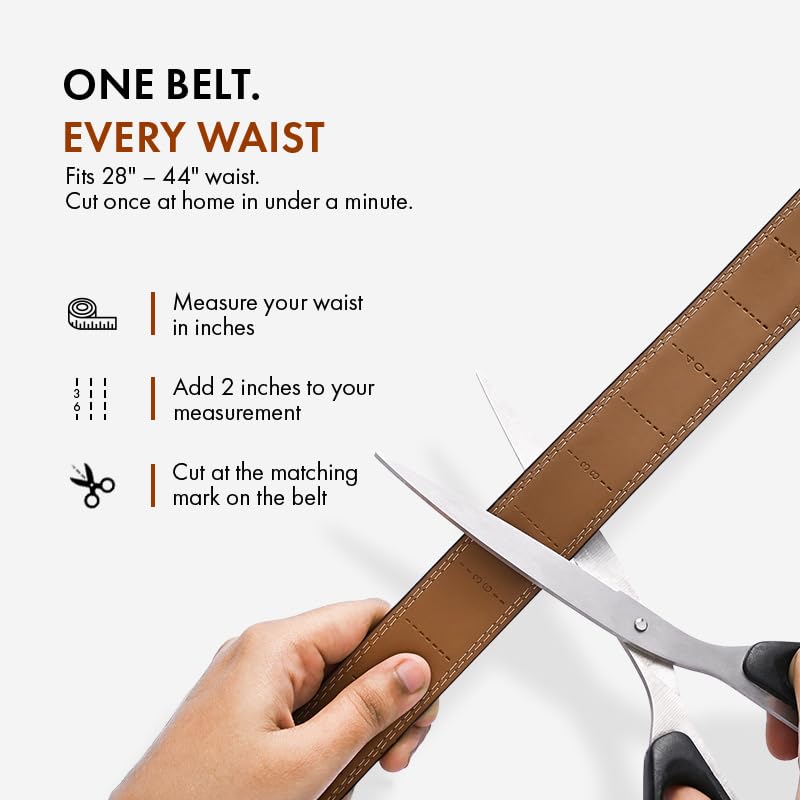 Image of HALDEN THEO Brown Belt For Men Leather Original (Adjustable Fits Up to 44 Inch Waist) Ratchet Strap with Classic Buckle & Magnetic Auto-lock
