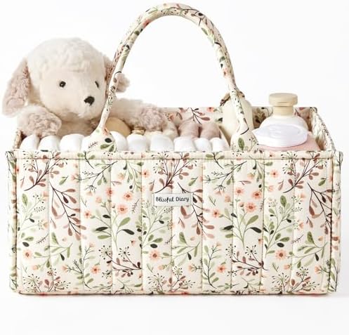 Blissful Diary Floral Diaper Caddy Organizer, Stylish Nursery Sto...
