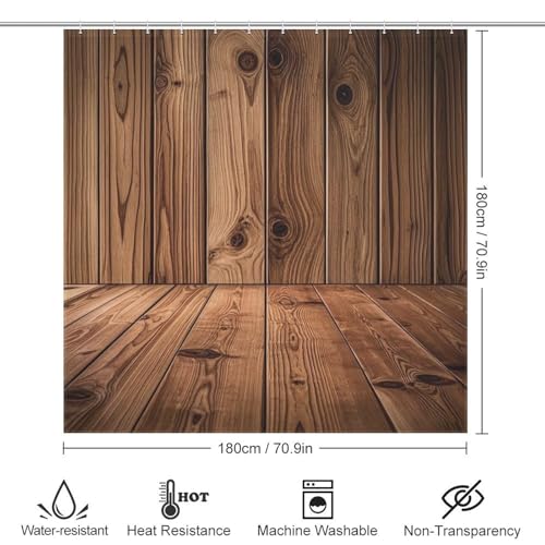 Rideau de douche imperméable en tissu chêne rustique pour baignoire 183x183 cm - 3