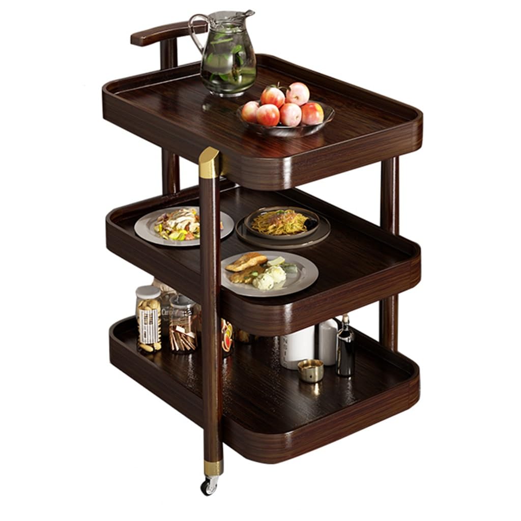 Carrello portaoggetti con ruote, sistema di scaffalatura mobile a 2 ripiani, per spazi ristretti in bagno, camera da letto, cucina, design versatile in legno