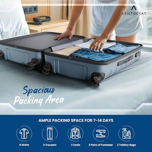 Image of Aristocrat Liberty 8-Wheel Medium Size Hard Case Trolley Bag, Spanish Blue