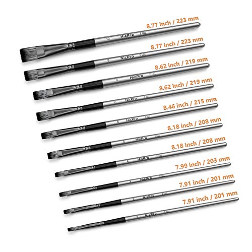 Nicpro 10 Pcs Flat Paint Brush Set Art Painting Brushes For Acrylic Watercolor Oil Gouache, Craft Detail Face Body Painting Artist Kit For Kid & Adult #TOP4