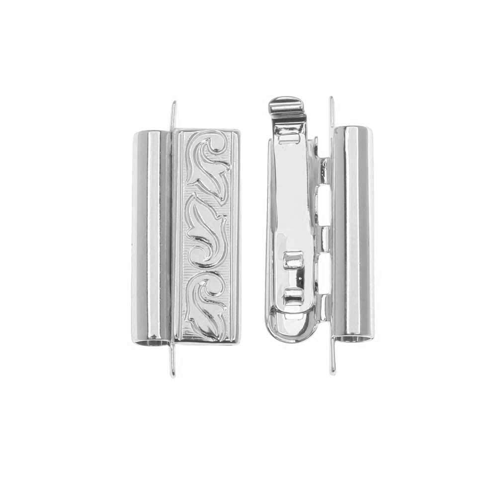 Elegant Elements Beadslides, Seed Bead Slide Tube Clasp Swirling Leaves 18x10mm, Rhodium Plated - Image 2