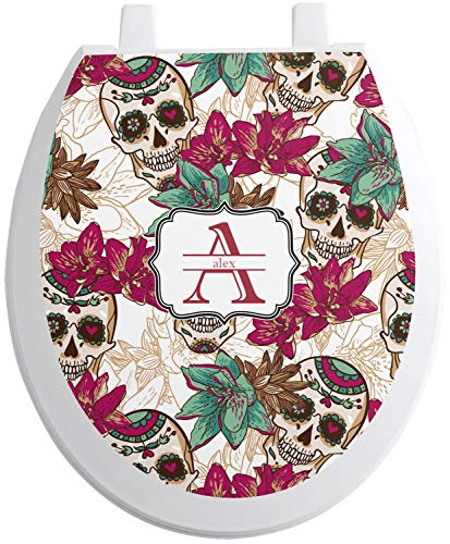 RNK Shops Personalized Sugar Skulls & Flowers Toilet Seat Decal - Round