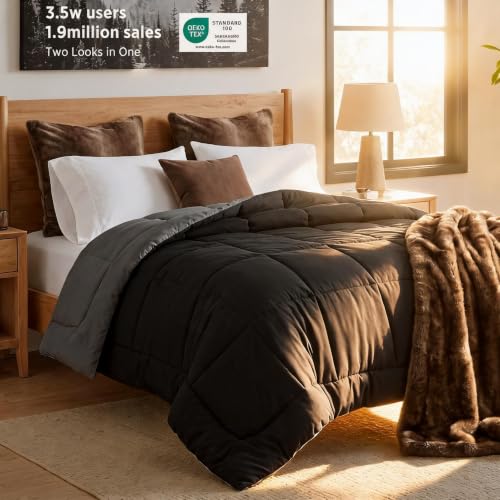 Bedsure California King Comforter - Duvet Insert Quilted, Black/Grey