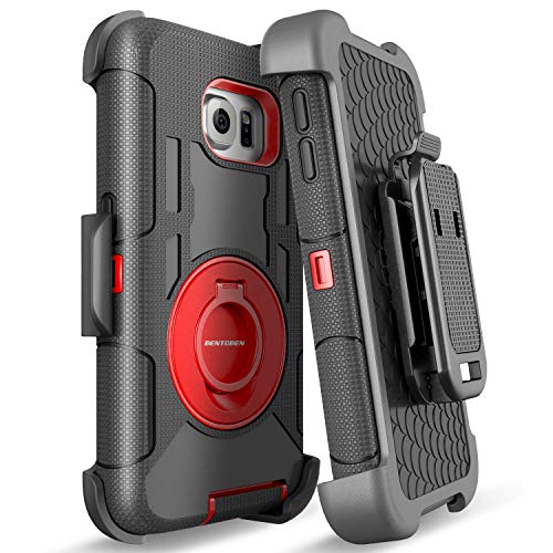 BENTOBEN Galaxy S6 Case, Samsung S6 Case, Heavy Duty Kickstand Design Swivel Belt Clip Hybrid Shockproof Holster Full Body Protective Case for Galaxy S6, Red/Black