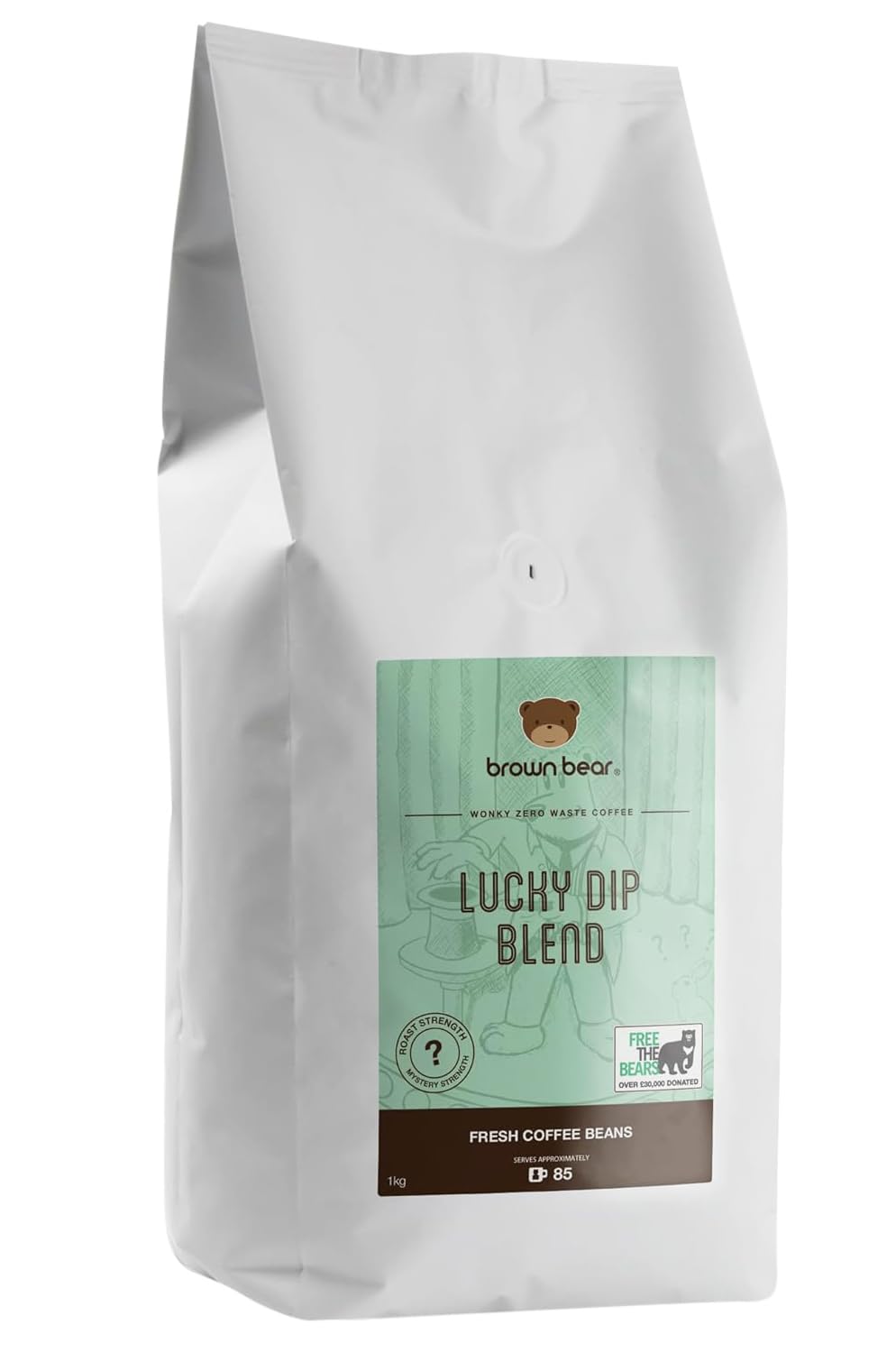 Coffee Beans 1kg - Wonky Zero Waste Beans - Brown Bear Lucky Dip Mystery - For All Coffee Machines - Light to Medium to Dark Roast - Donation to Free The Bears