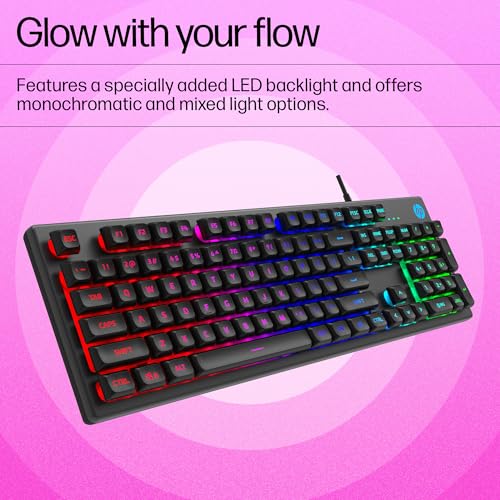 Image of HP K500F Wired Gaming Keyboard, Backlit Membrane with Mixed Color Lighting, Metal Panel with Logo Lighting, 26 Anti-Ghosting Keys, and Windows Lock Key / 3 Years Warranty(7ZZ97AA)