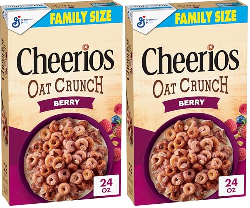 Image of Cheerios Oat Crunch Berry Oat Breakfast Cereal, Family Size, 24 oz (Pack of 2)