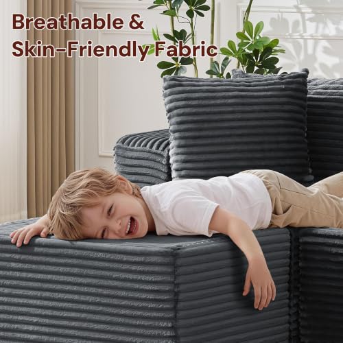 Image of Korser Boneless Couches for Living Room, Cloud Couch Sectional with Ottoman, L-Shaped Sofa with Fluffy Comfy Corduroy Deep Seat, Bedroom, Apartment, No Assembly Required