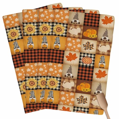 Image of Fall Kitchen Towels Gnome Turkey Pumpkin Thanksgiving Hand Towels Buffalo Check Plaid Dish Towel Cleaning Cloth Soft Absorbent Quick Drying 4 Pack Dish Cloths for Kitchen, Bathroom Autumn Decoration