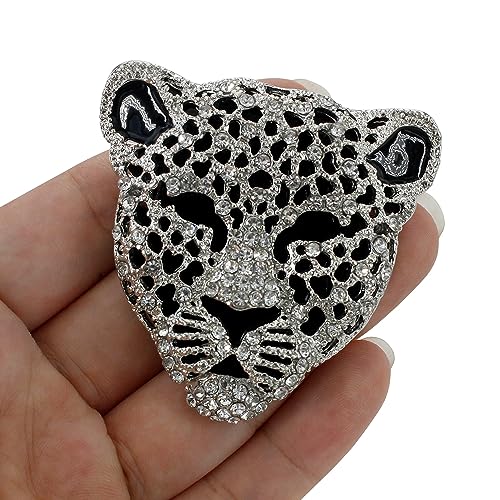 Image of Leopard Brooch Pin Jewelry Vintage Spotted Leopard Rhinestone Crystal Brooch Pin Lapel Pins Back