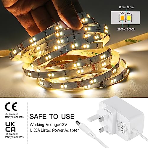 White LED Strip Light 20M 1200 LEDs, 7200lm Dimmable 12V Tape Light with App Control Remote, Stick on LED Light for Kitchen, Bedroom, Ceiling (2700K-6500K Warm to Cool Tunable White) - Image 6