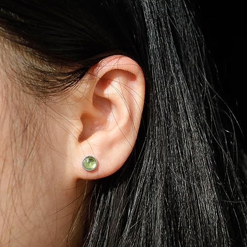 Peridot Stud Earrings Sterling Silver, Green Healing Crystal August Birthstone Hypoallergenic Earrings for Women and Girls, Trendy Peridot Gemstone Earring Birthday Jewelry Gifts for Her3