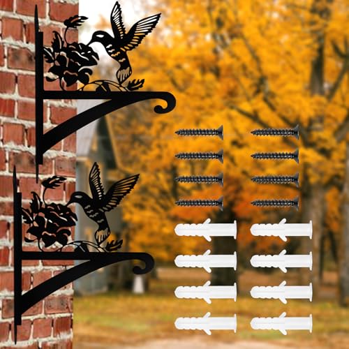 AttoShow 2PCS Hanging Plant Bracket Iron Decorative Hummingbird Silhouette Plant Hangers Indoor and Outdoor, Wall Mounted Hanging Plant Holder for Flower Pot Lantern Bird Feeder Wind Chimes
