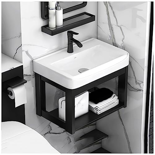 Lavabo Suspendido, Lavabo Cuadrado Pequeño De Pared, Lavabo De Cerámica De Sobremesa Para Baño, Lavabo De Encimera Que Ahorra Espacio Para Baño De Hotel, Aseo Público, Jardines, Blanco 43 Cm/17 Pulga