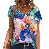  Tomwell Chemisier Femme Manches Courtes T-Shirt Rayures Verticales Chemise Femmes Chic Col en V Blouse Tunique Multicolore F Multicolore XS